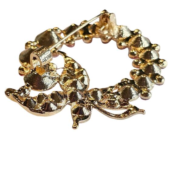 Pink Brooch Pin Faux Pearl Rhinestone Butterfly Gold Tone Wreath Gift Box - Picture 6 of 9